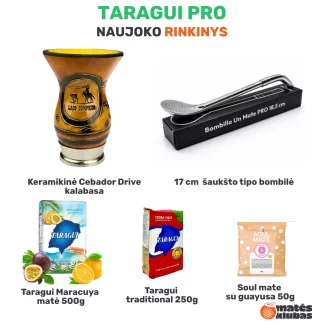 Taragui PRO yerba mate rinkinys naujokui: rankų darbo CUIA kalabasa, Un Mate pro bombilė ir Taragui matė